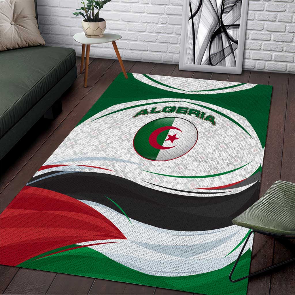 Algeria Area Rug with National Flag and Coat of Arms Crest Design TS04