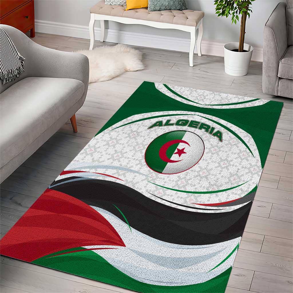 Algeria Area Rug with National Flag and Coat of Arms Crest Design TS04