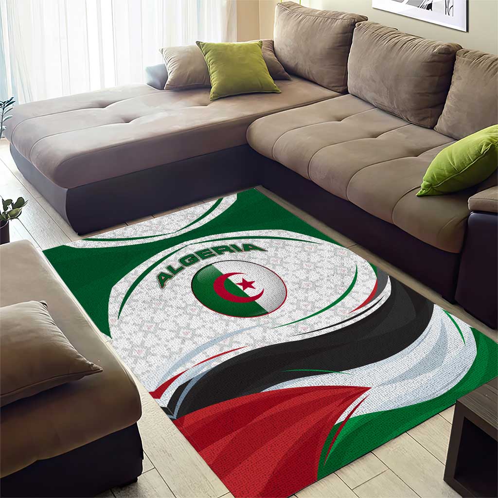 Algeria Area Rug with National Flag and Coat of Arms Crest Design TS04