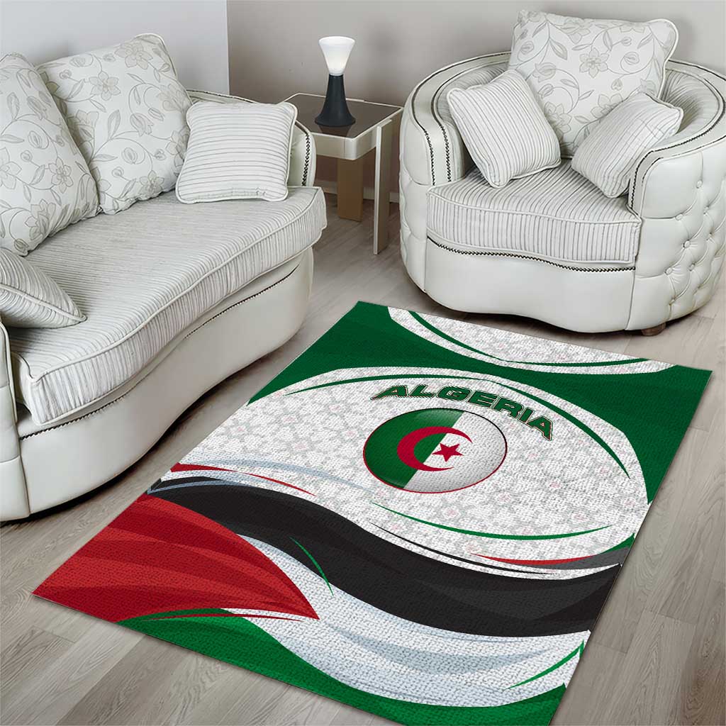 Algeria Area Rug with National Flag and Coat of Arms Crest Design TS04