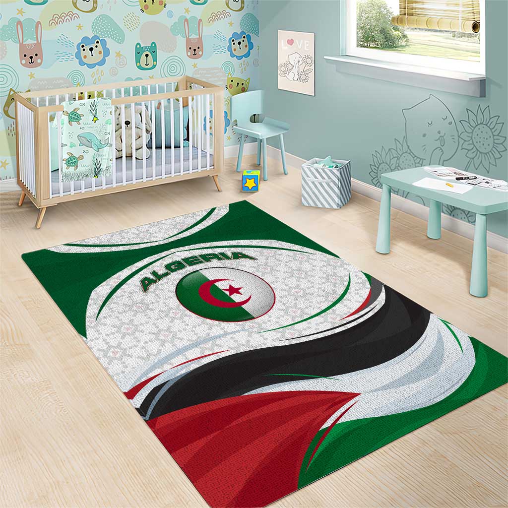 Algeria Area Rug with National Flag and Coat of Arms Crest Design TS04