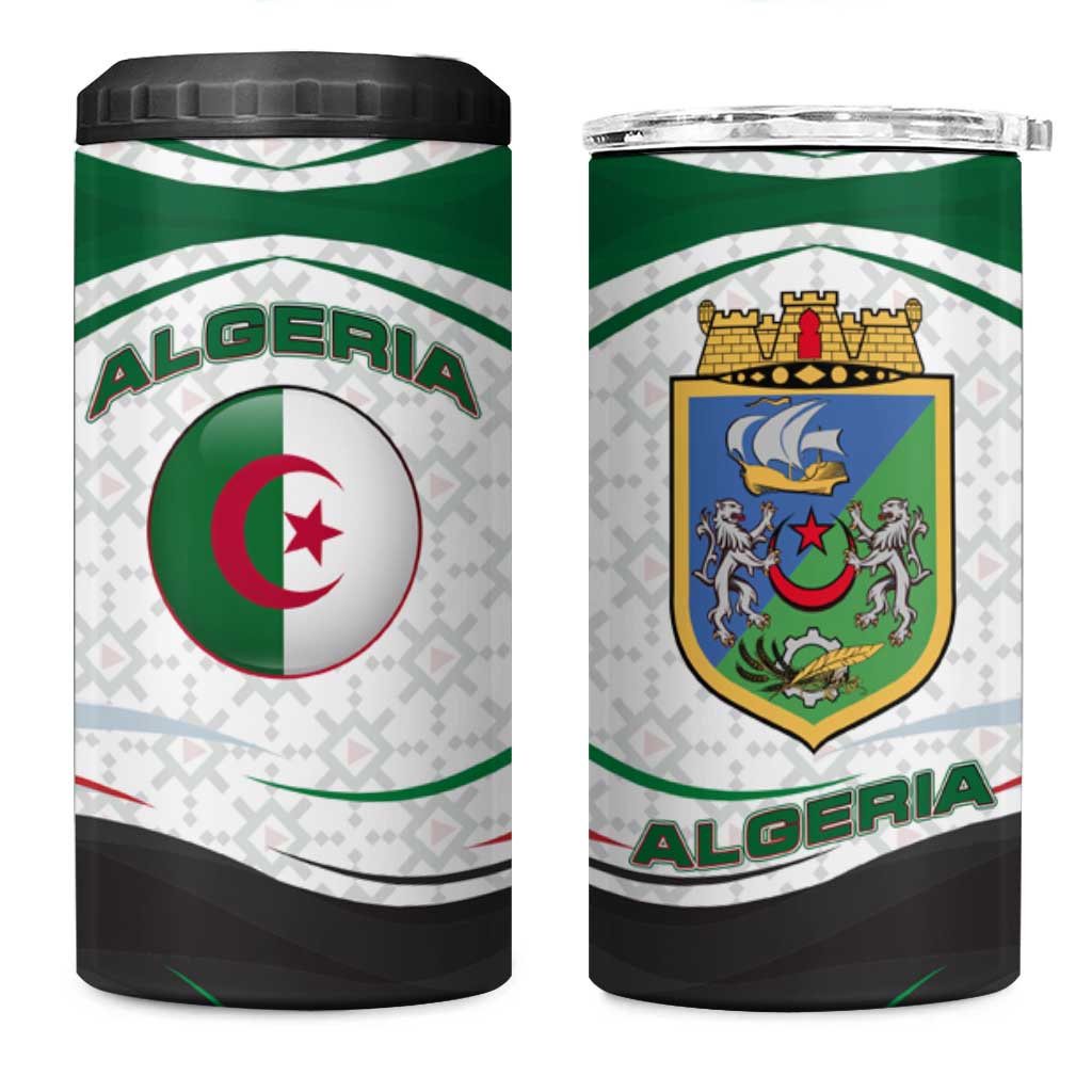 Algeria 4 in 1 Can Cooler Tumbler with National Flag and Coat of Arms Crest Design TS04