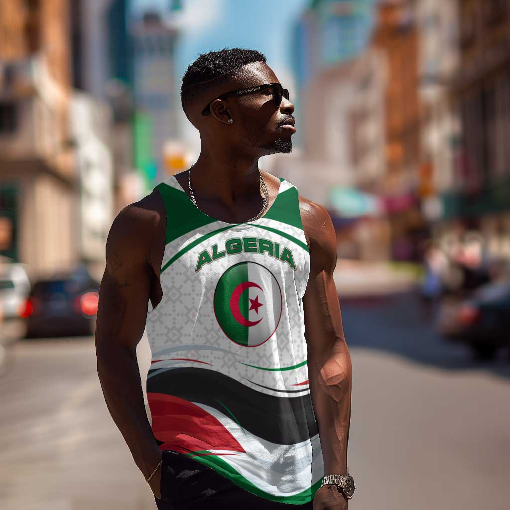 Algeria Men Tank Top with National Flag and Coat of Arms Crest Design TS04