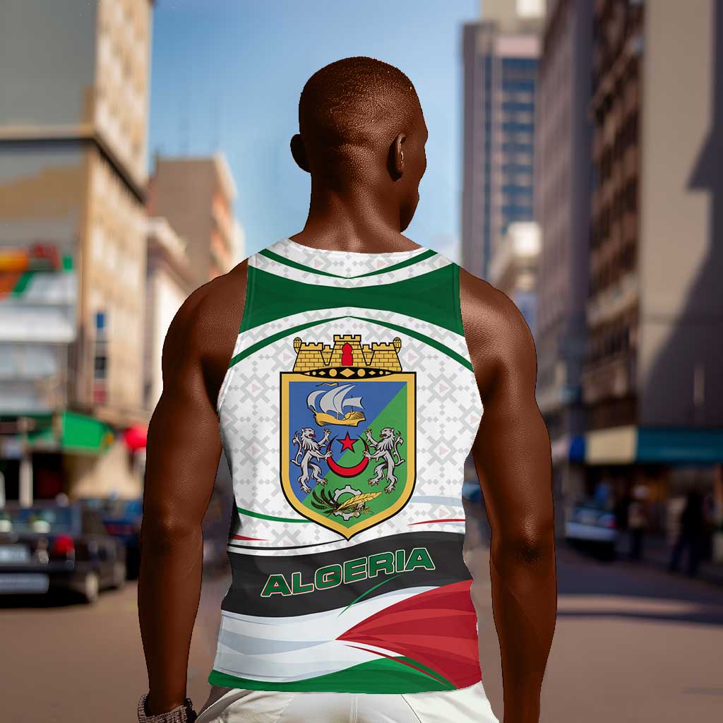 Algeria Men Tank Top with National Flag and Coat of Arms Crest Design TS04