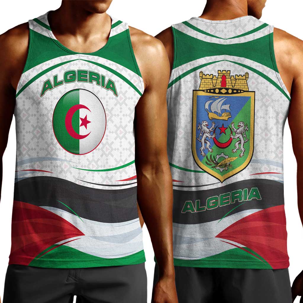 Algeria Men Tank Top with National Flag and Coat of Arms Crest Design TS04