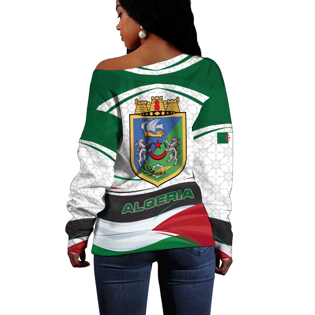 Algeria Off Shoulder Sweater with National Flag and Coat of Arms Crest Design TS04