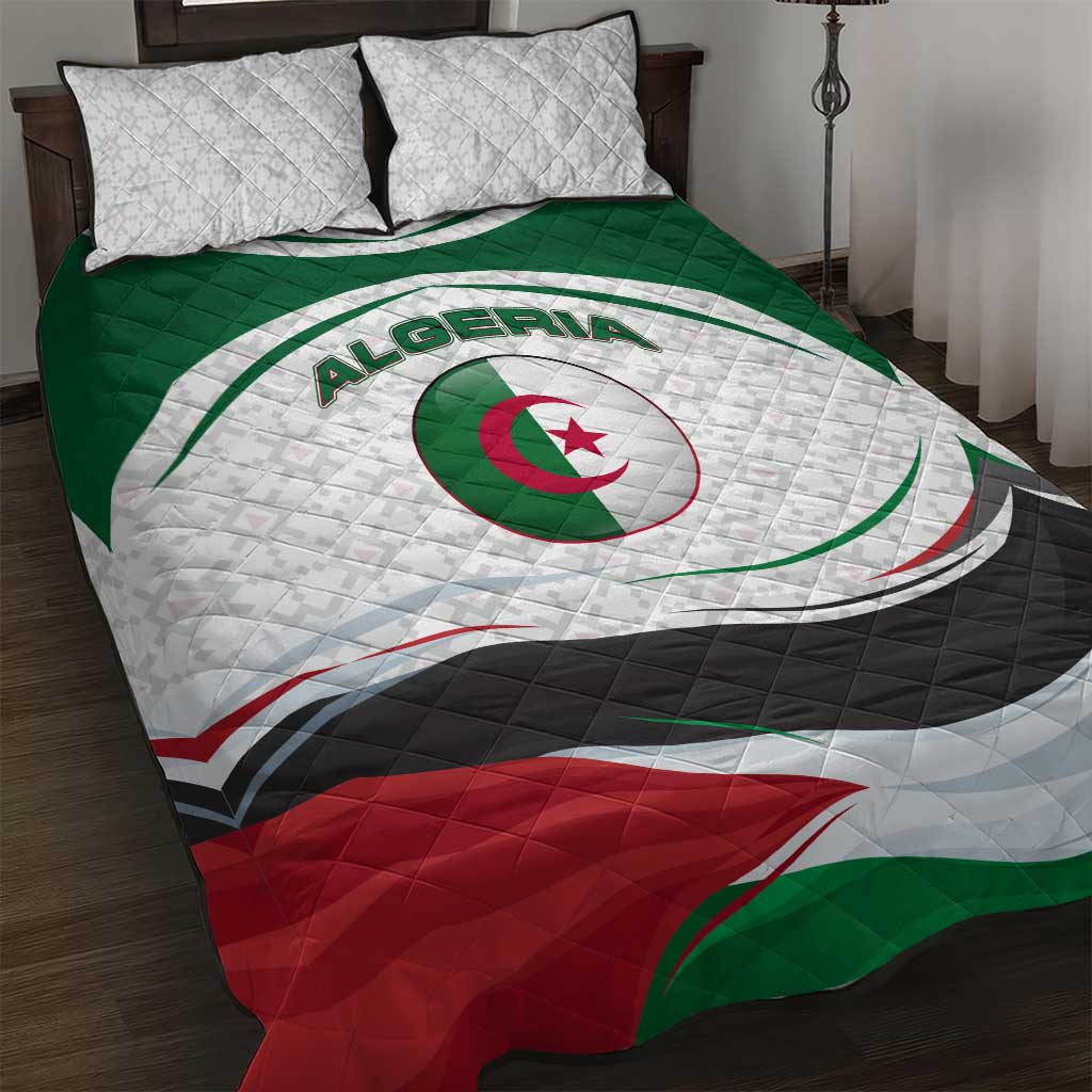 Algeria Quilt Bed Set with National Flag and Coat of Arms Crest Design TS04