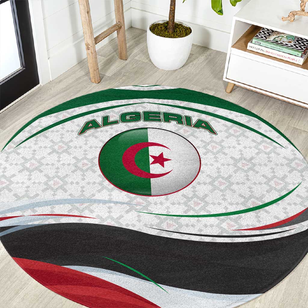 Algeria Round Carpet with National Flag and Coat of Arms Crest Design TS04