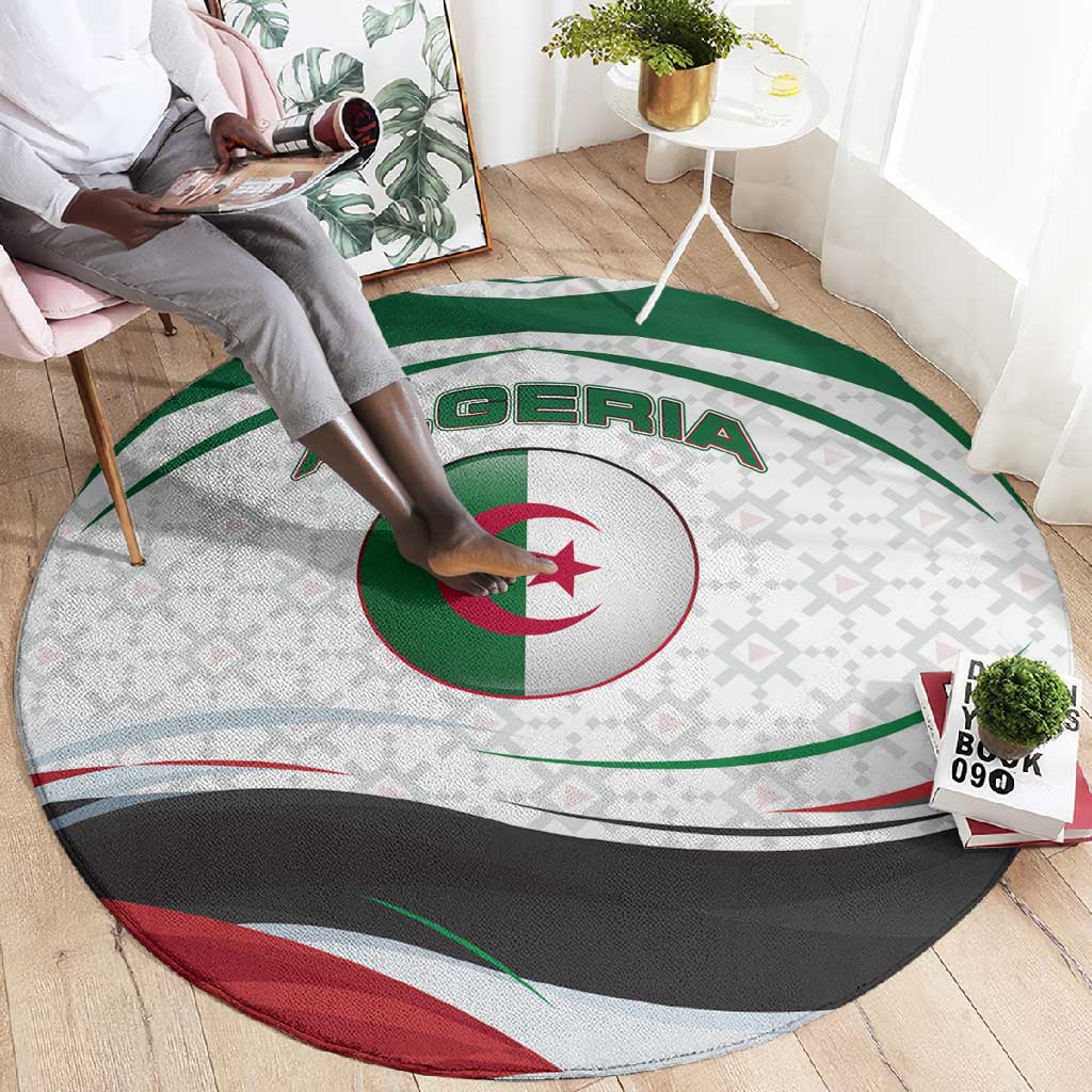 Algeria Round Carpet with National Flag and Coat of Arms Crest Design TS04