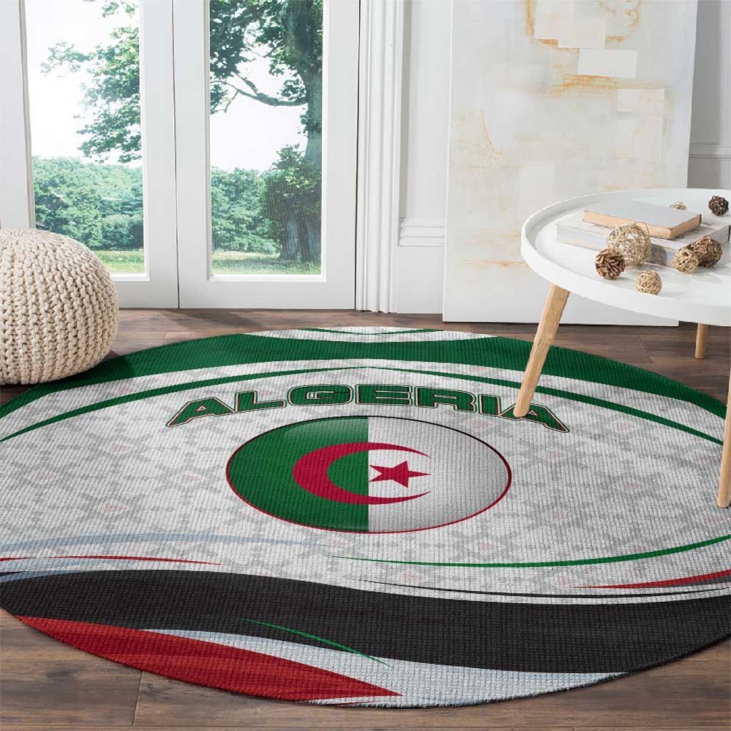 Algeria Round Carpet with National Flag and Coat of Arms Crest Design TS04