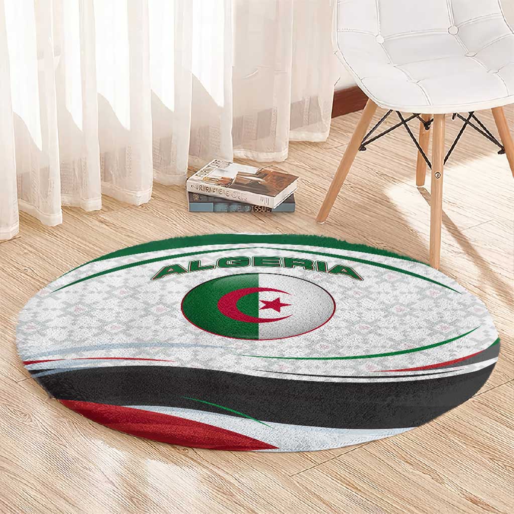 Algeria Round Carpet with National Flag and Coat of Arms Crest Design TS04