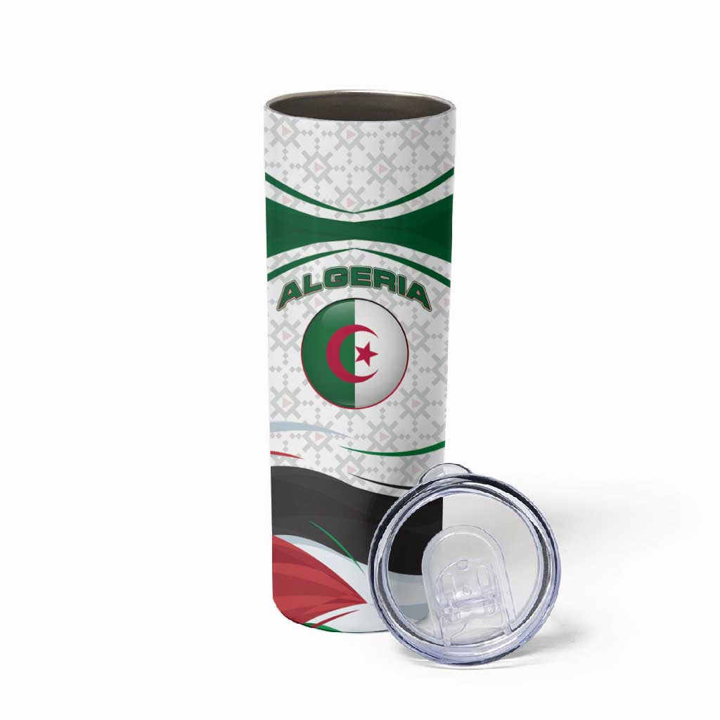 Algeria Skinny Tumbler with National Flag and Coat of Arms Crest Design TS04
