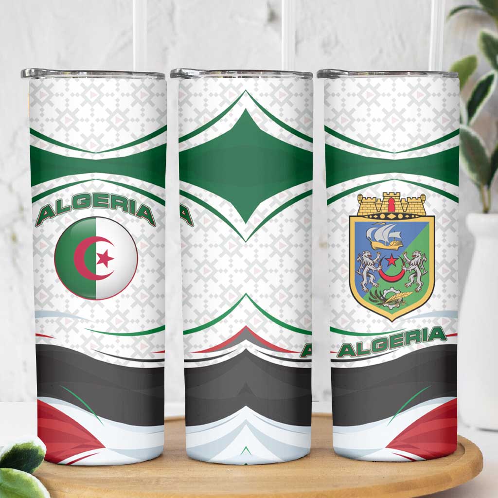 Algeria Skinny Tumbler with National Flag and Coat of Arms Crest Design TS04