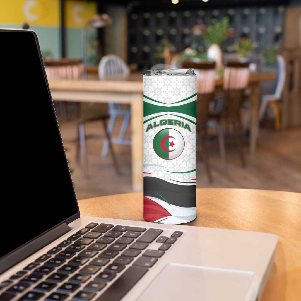 Algeria Skinny Tumbler with National Flag and Coat of Arms Crest Design TS04