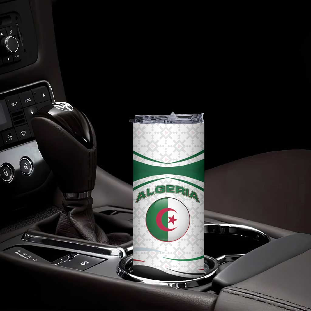 Algeria Skinny Tumbler with National Flag and Coat of Arms Crest Design TS04
