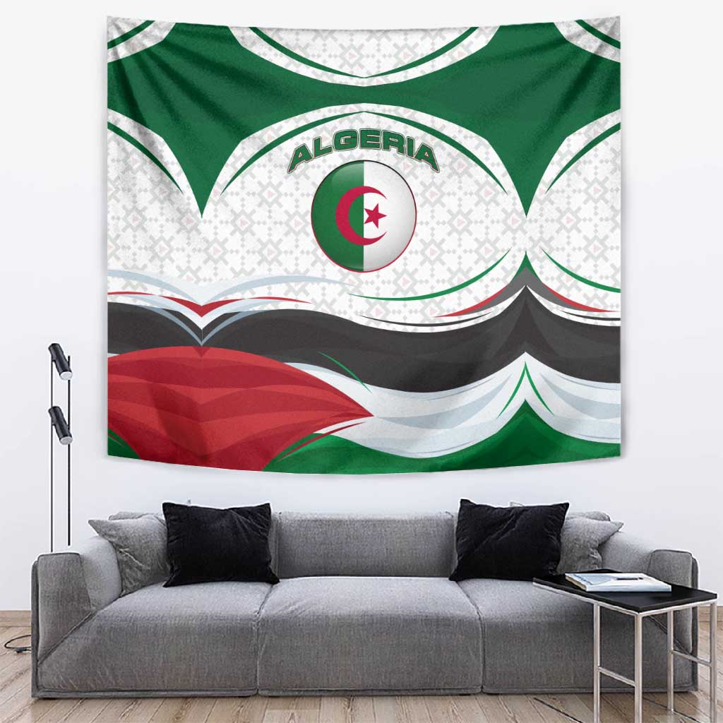 Algeria Tapestry with National Flag and Coat of Arms Crest Design TS04