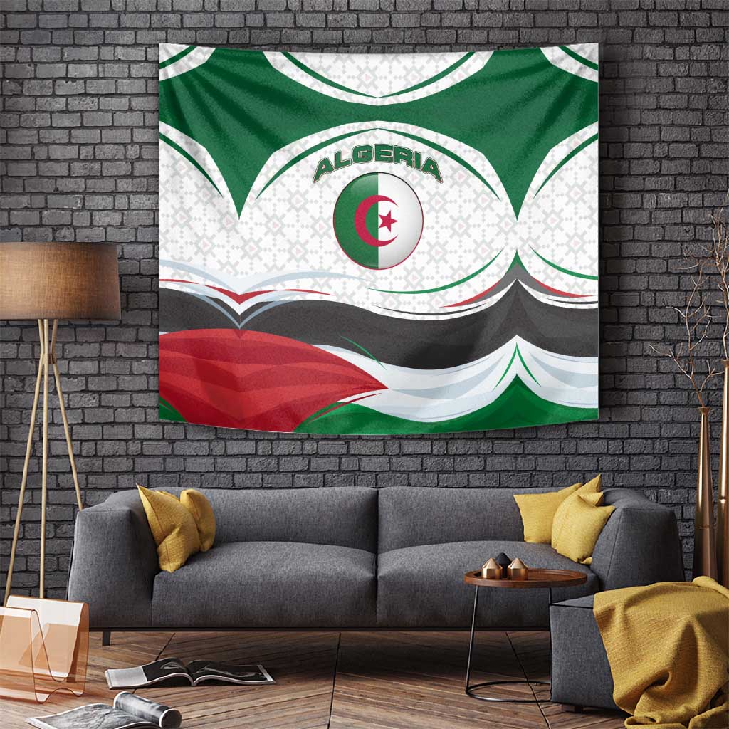 Algeria Tapestry with National Flag and Coat of Arms Crest Design TS04