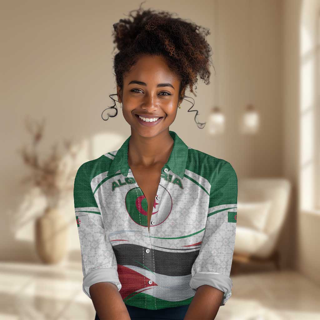 Algeria Women Casual Shirt with National Flag and Coat of Arms Crest Design TS04