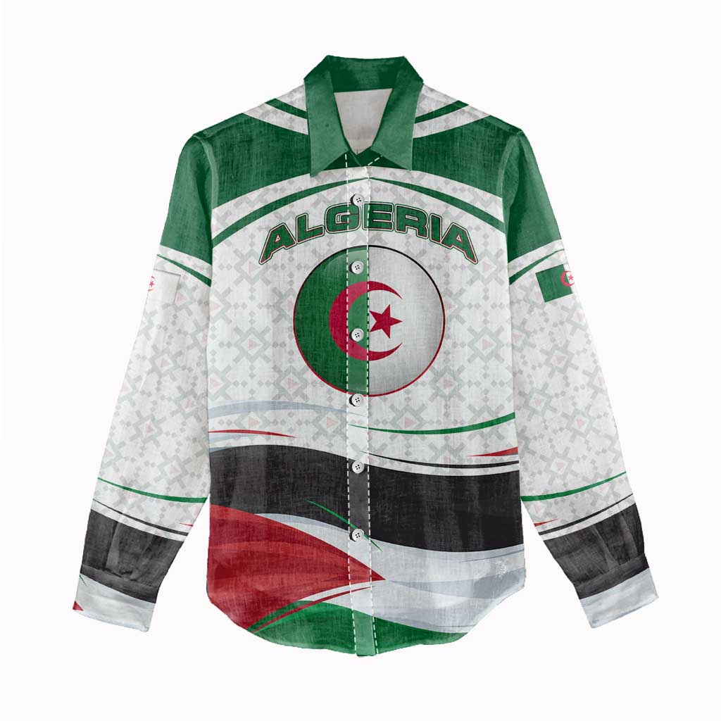 Algeria Women Casual Shirt with National Flag and Coat of Arms Crest Design TS04