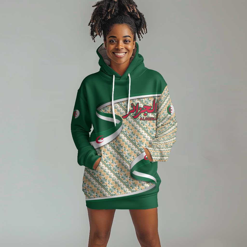 Algeria Hoodie Dress with Arabic Calligraphy and Traditional Pattern Design TS04