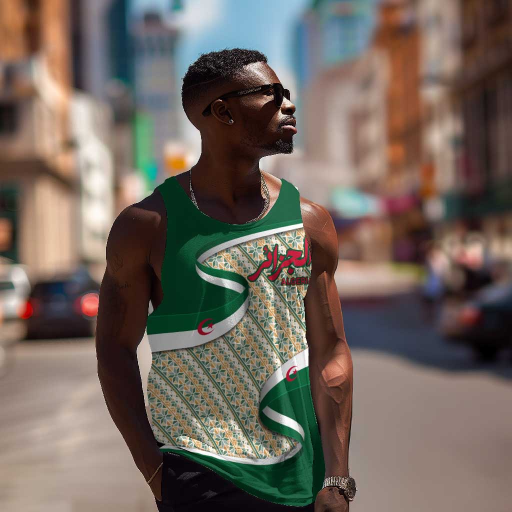 Algeria Men Tank Top with Arabic Calligraphy and Traditional Pattern Design TS04