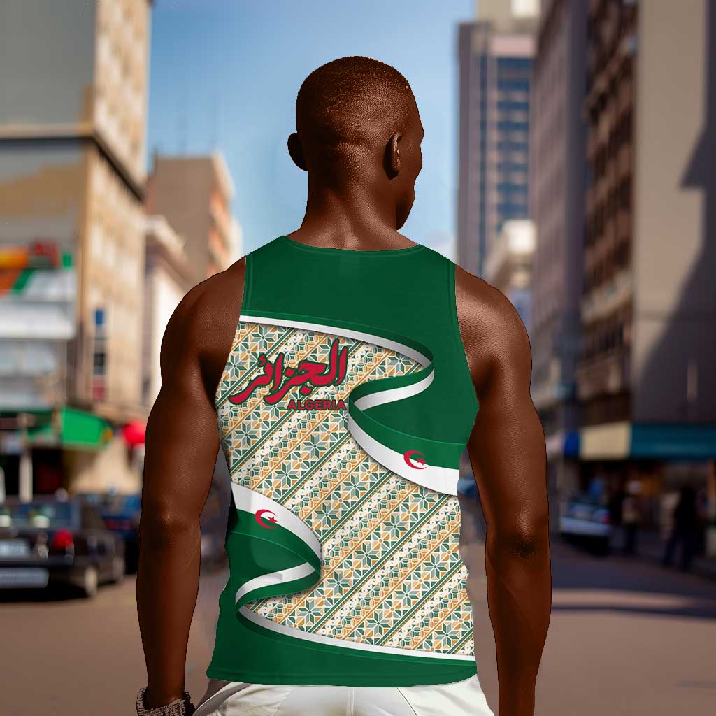 Algeria Men Tank Top with Arabic Calligraphy and Traditional Pattern Design TS04