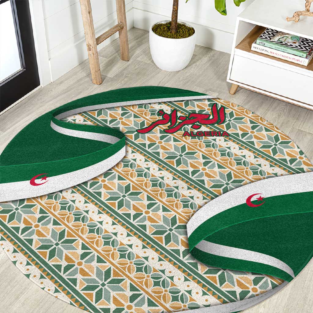Algeria Round Carpet with Arabic Calligraphy and Traditional Pattern Design TS04
