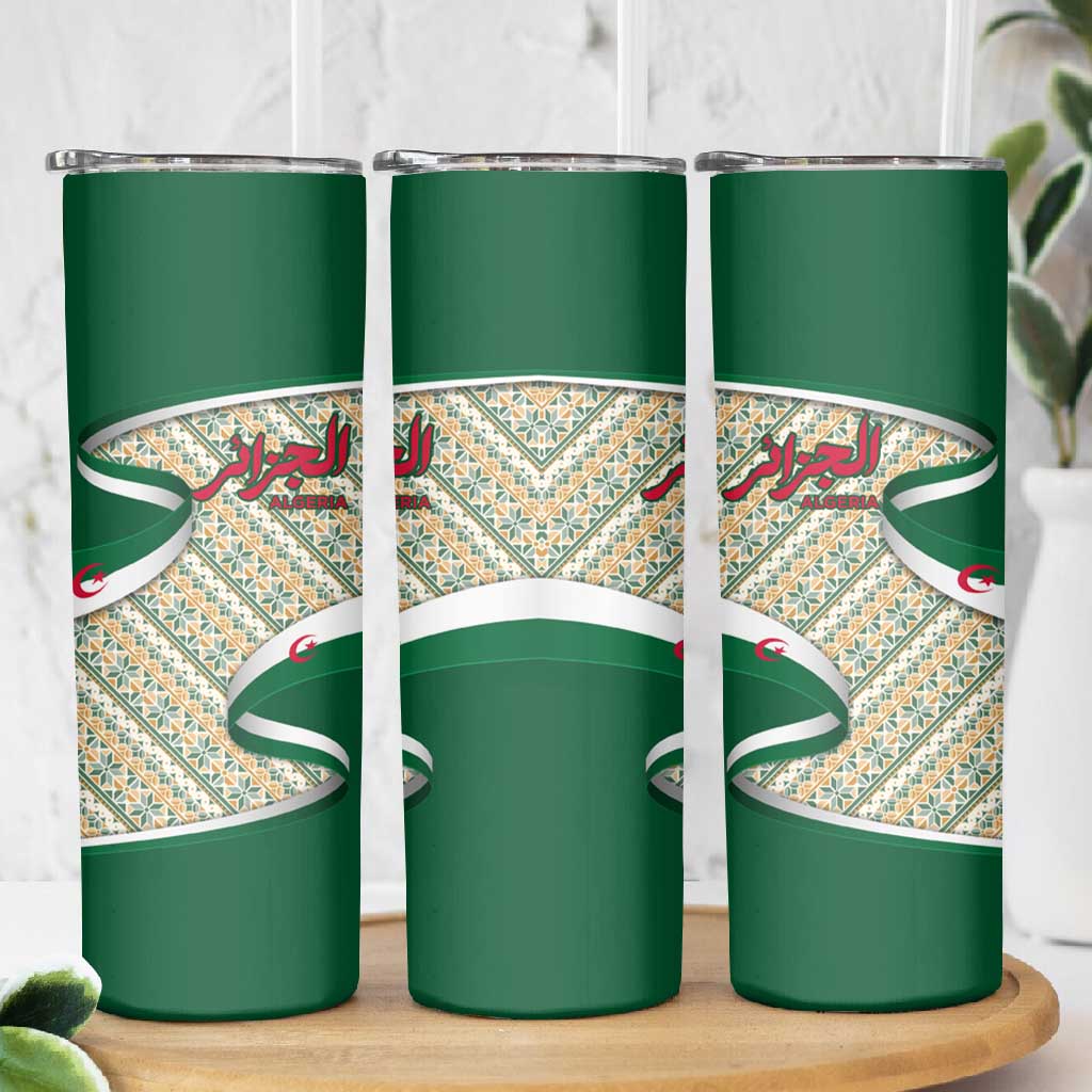 Algeria Skinny Tumbler with Arabic Calligraphy and Traditional Pattern Design TS04
