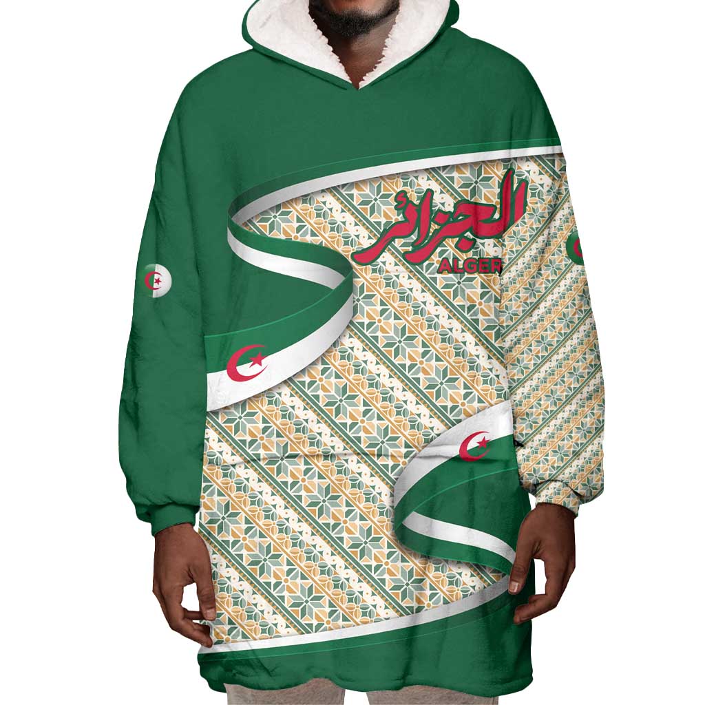 Algeria Wearable Blanket Hoodie with Arabic Calligraphy and Traditional Pattern Design TS04