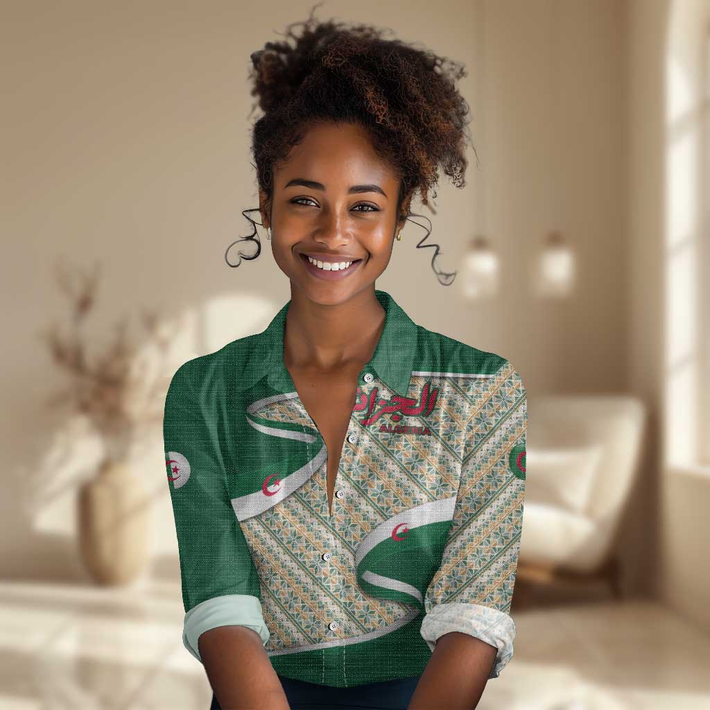 Algeria Women Casual Shirt with Arabic Calligraphy and Traditional Pattern Design TS04