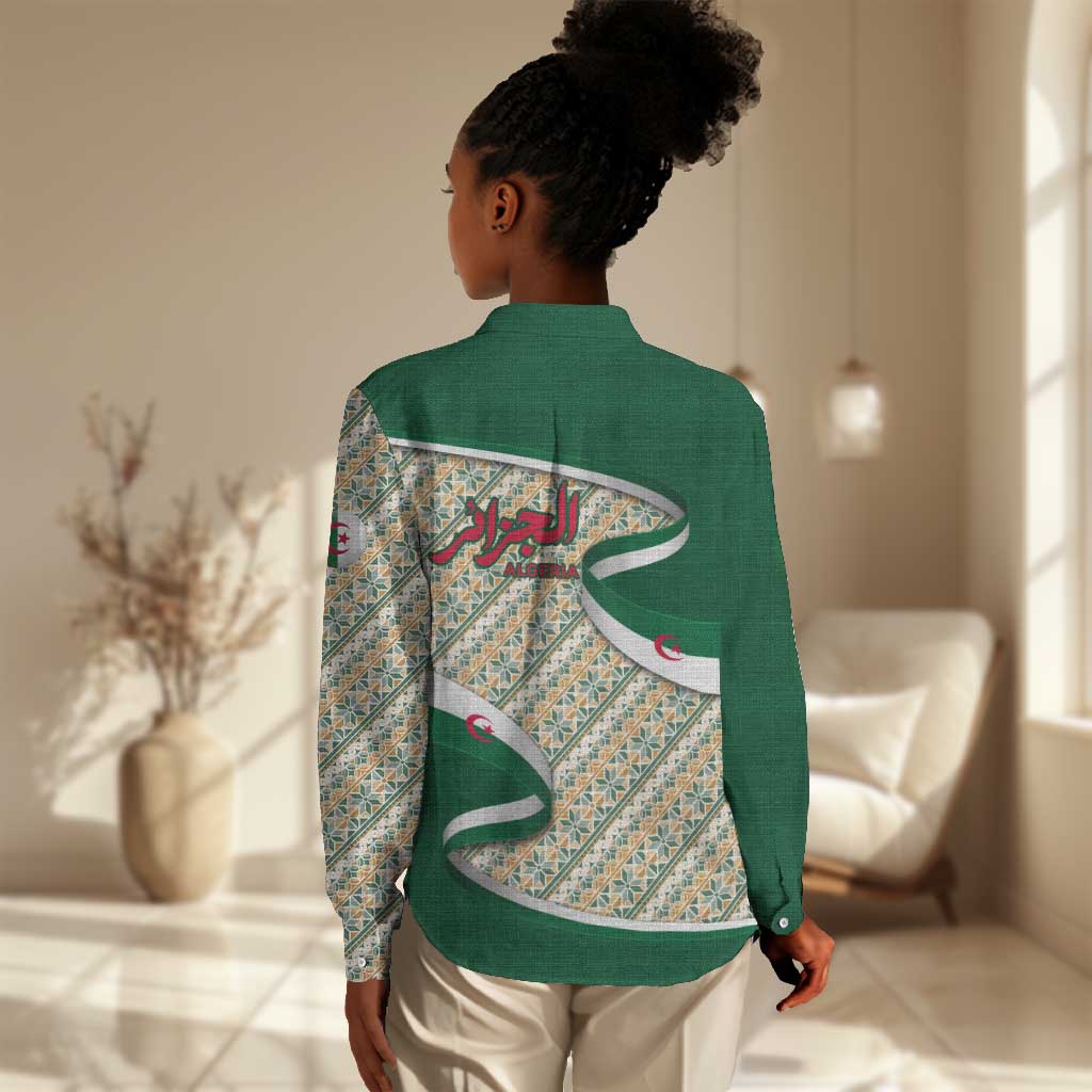 Algeria Women Casual Shirt with Arabic Calligraphy and Traditional Pattern Design TS04