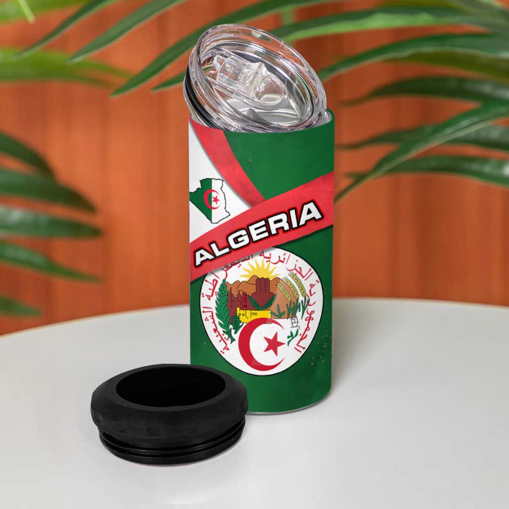Algeria 4 in 1 Can Cooler Tumbler with National Emblem and Map Design TS04