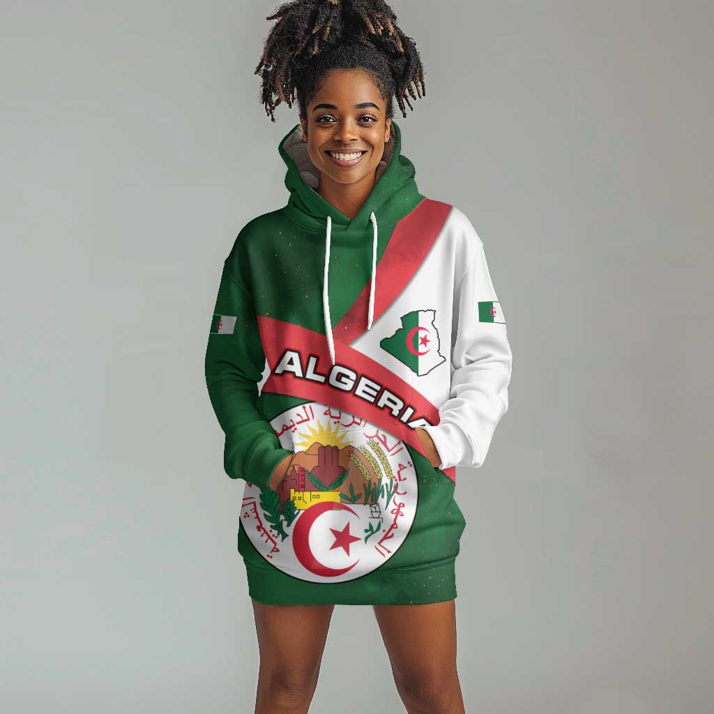 Algeria Hoodie Dress with National Emblem and Map Design TS04