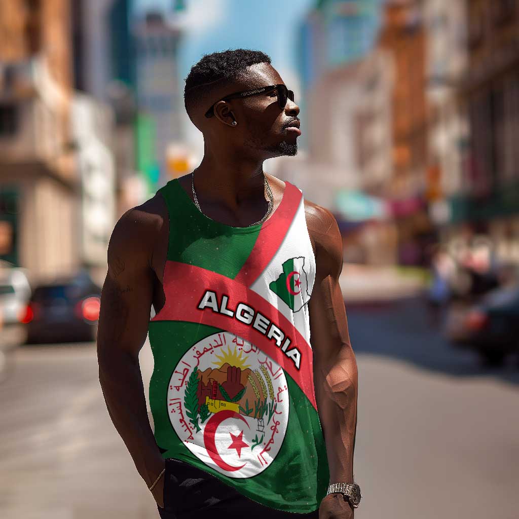 Algeria Men Tank Top with National Emblem and Map Design TS04