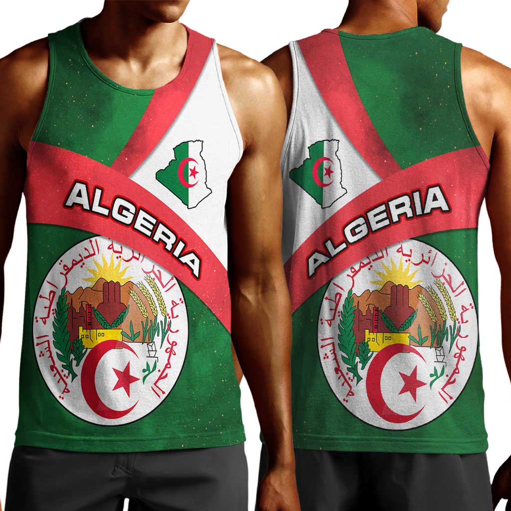 Algeria Men Tank Top with National Emblem and Map Design TS04