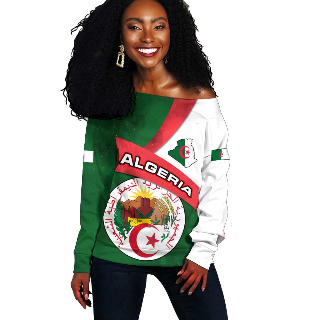 Algeria Off Shoulder Sweater with National Emblem and Map Design TS04