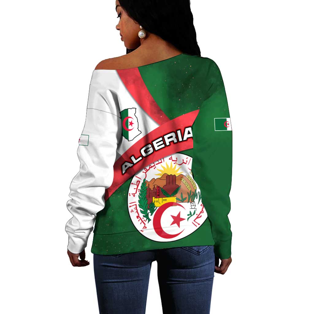 Algeria Off Shoulder Sweater with National Emblem and Map Design TS04