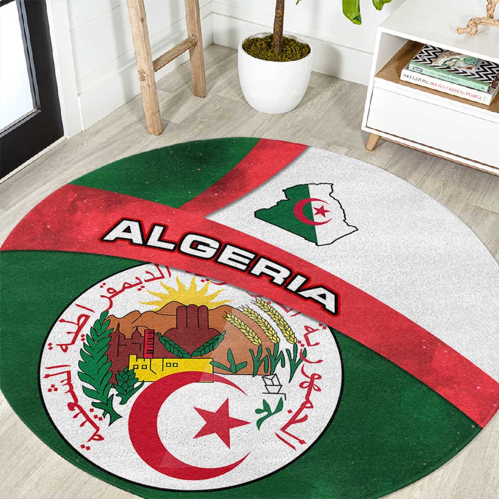 Algeria Round Carpet with National Emblem and Map Design TS04