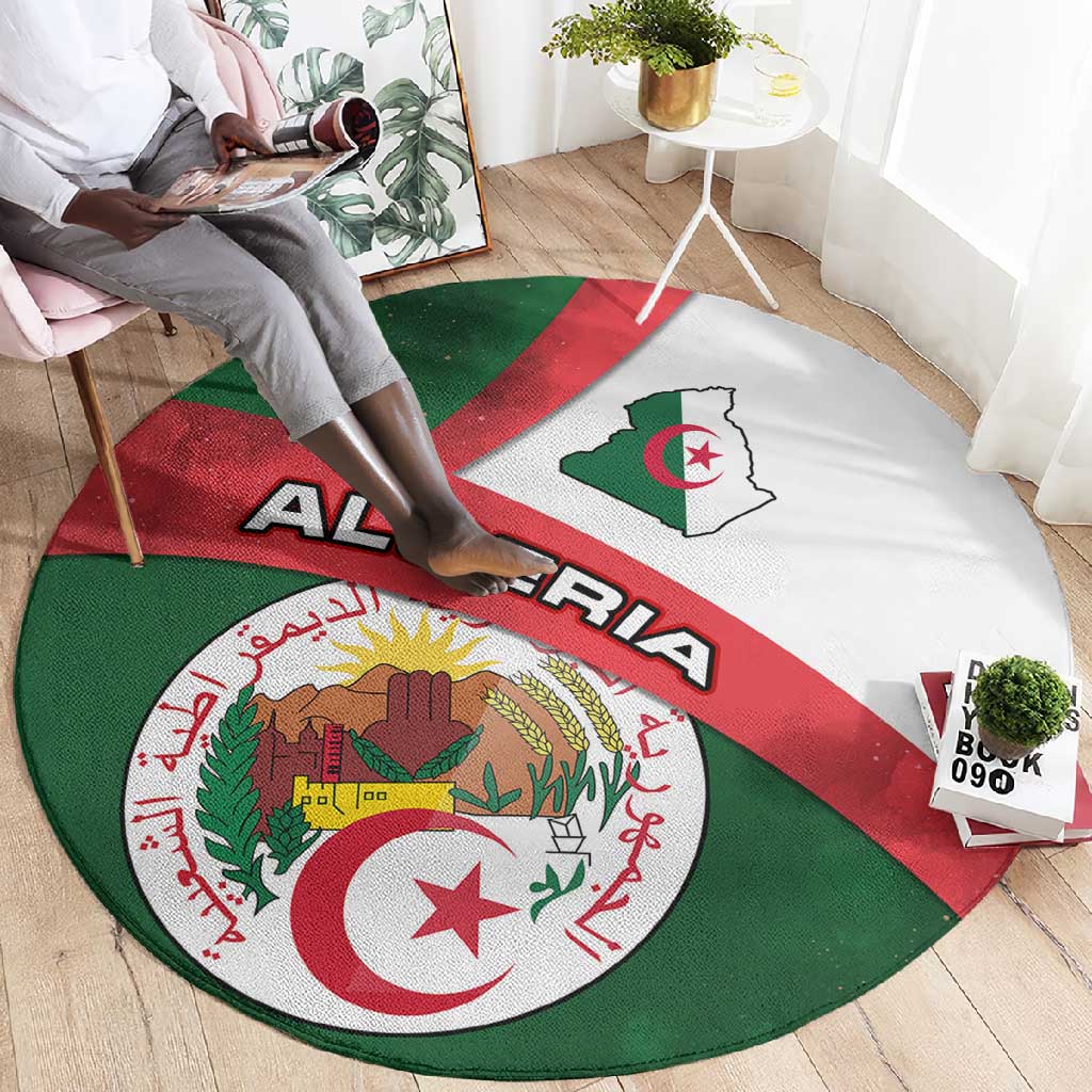 Algeria Round Carpet with National Emblem and Map Design TS04