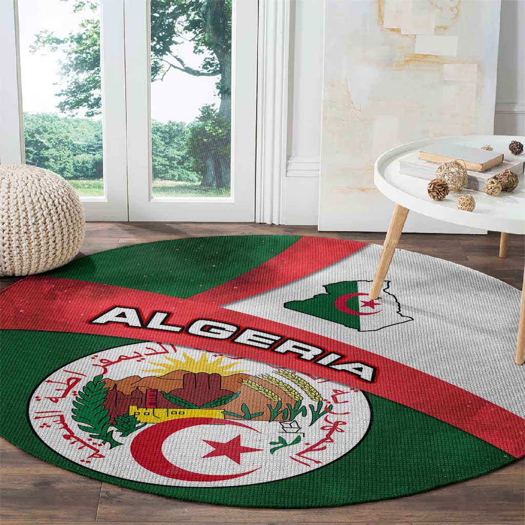 Algeria Round Carpet with National Emblem and Map Design TS04