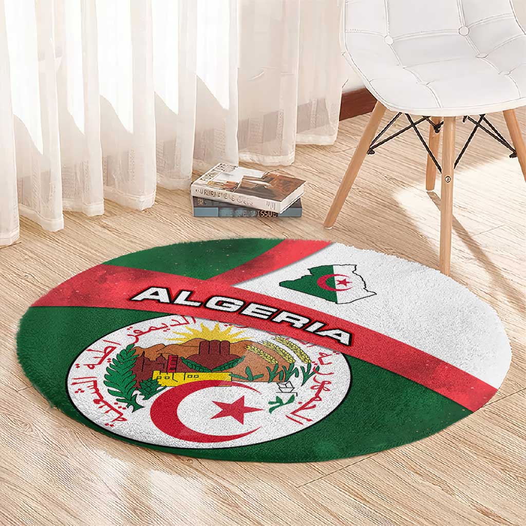 Algeria Round Carpet with National Emblem and Map Design TS04