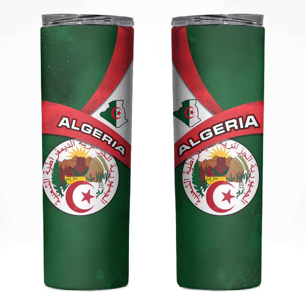 Algeria Skinny Tumbler with National Emblem and Map Design TS04
