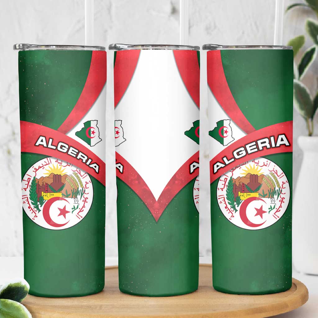 Algeria Skinny Tumbler with National Emblem and Map Design TS04