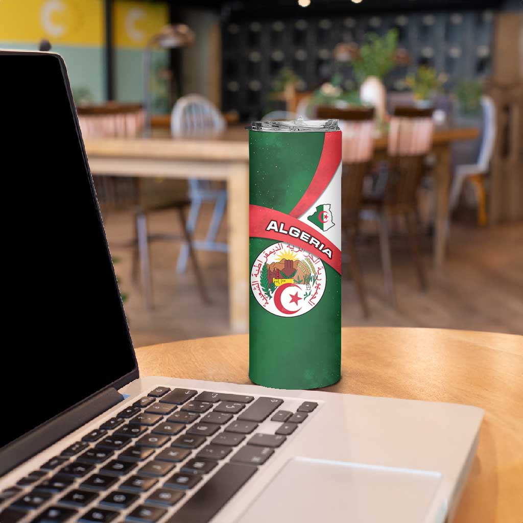 Algeria Skinny Tumbler with National Emblem and Map Design TS04