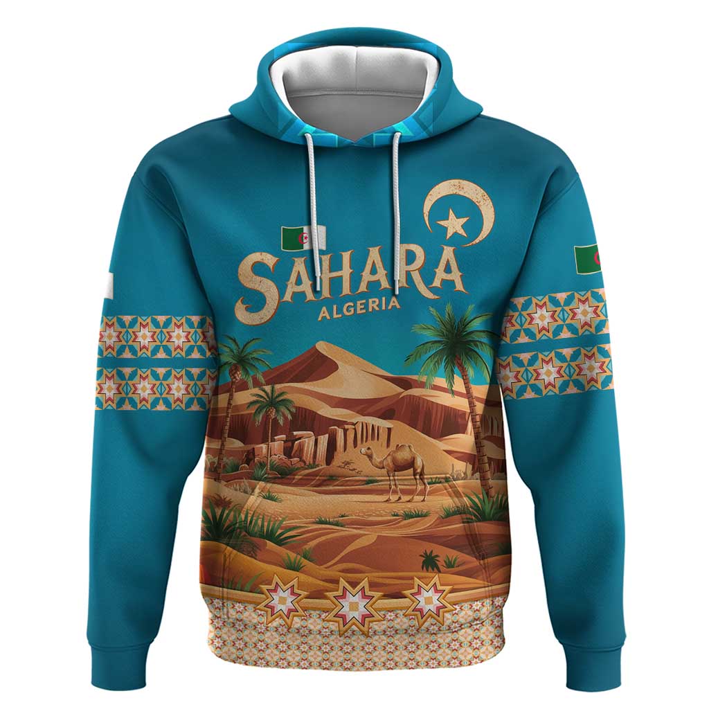 Sahara Algeria Hoodie with Desert Camel Landscape and Islamic Motif Design TS04