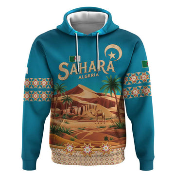 Sahara Algeria Hoodie with Desert Camel Landscape and Islamic Motif Design TS04