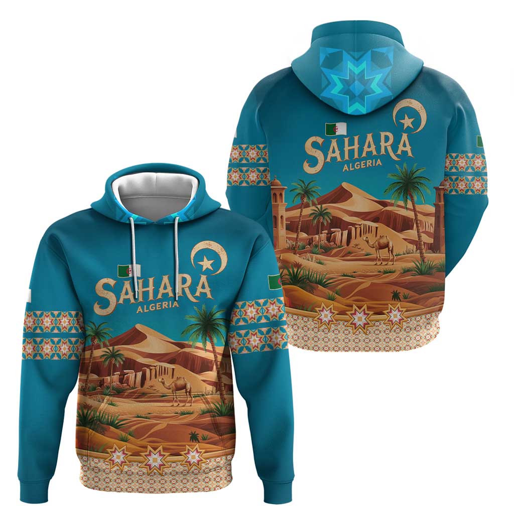 Sahara Algeria Hoodie with Desert Camel Landscape and Islamic Motif Design TS04