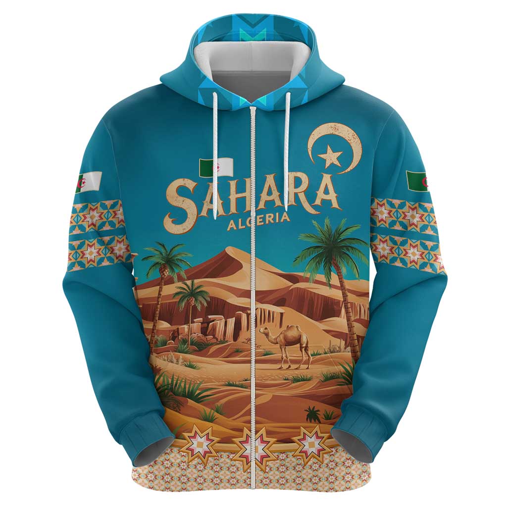 Sahara Algeria Hoodie with Desert Camel Landscape and Islamic Motif Design TS04
