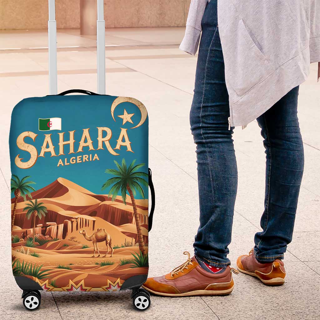 Sahara Algeria Luggage Cover with Desert Camel Landscape and Islamic Motif Design TS04