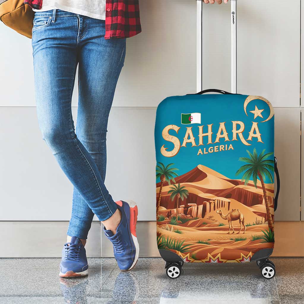 Sahara Algeria Luggage Cover with Desert Camel Landscape and Islamic Motif Design TS04